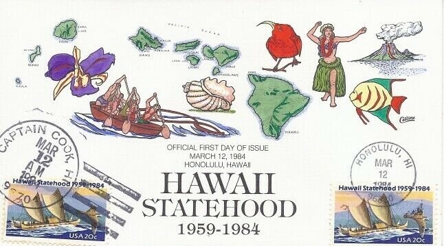 2080 20c HAWAII STATEHOOD - Collins Hand painted - Official & Unofficial cancels