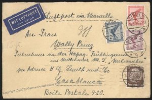 Germany 1934 Airmail Berlin Casablanca HAPAG MS Milwaukee Cover USED 110148