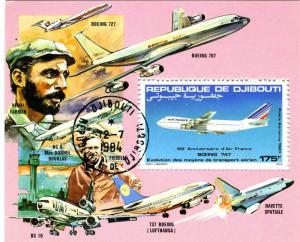 Djibouti 1983 Air France Anniversary Souvenir Sheet Perforated Canceled