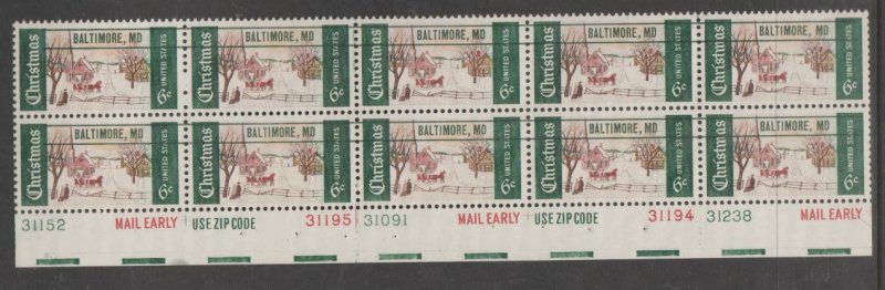 U.S. Scott #1384 Christmas - Baltimore, MD Precancel - Mint NH Plate Block of 10