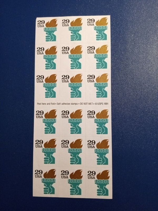 US# 2531b, Booklet of 18 Liberty Torch stamps @ .29c, MNH (1991)