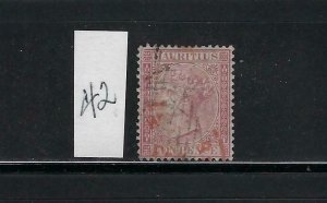 MAURITIUS SCOTT #42 1872 10P (CLARET) - USED