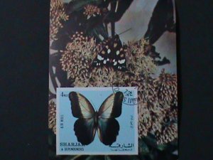 ​SHARJAH-AIRMAIL-1972 COLORFUL BEAUTIFUL LOVELY BUTTERFLY-CTO-IMPERF S/S VF