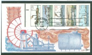 US 2405-2409 1989 25c Steamships (pane of 5 with selvedge) on an unaddressed FDC with an overall Gill Craft Cachet