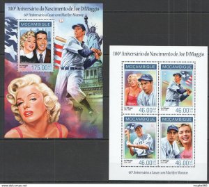 2014 Mozambique Famous People Dimaggio Monroe Kb+Bl ** St2466