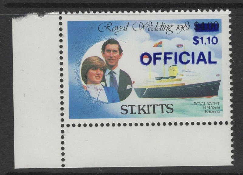 ST.KITTS SGO27f 1983 ROYAL WEDDING OFFICAL DEEP ULTRAMARINE SURCHARGE MNH