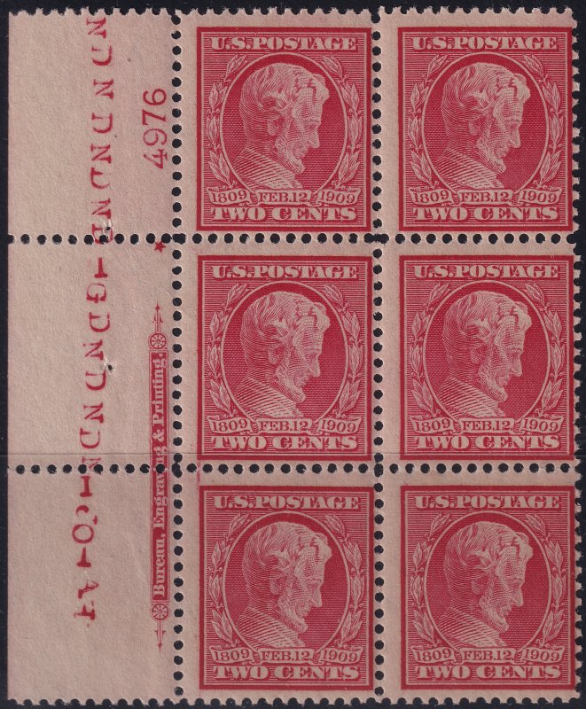 #369 Mint NH, Fine+, PLate number block of 6, imprint solid star (CV $4,000) ...