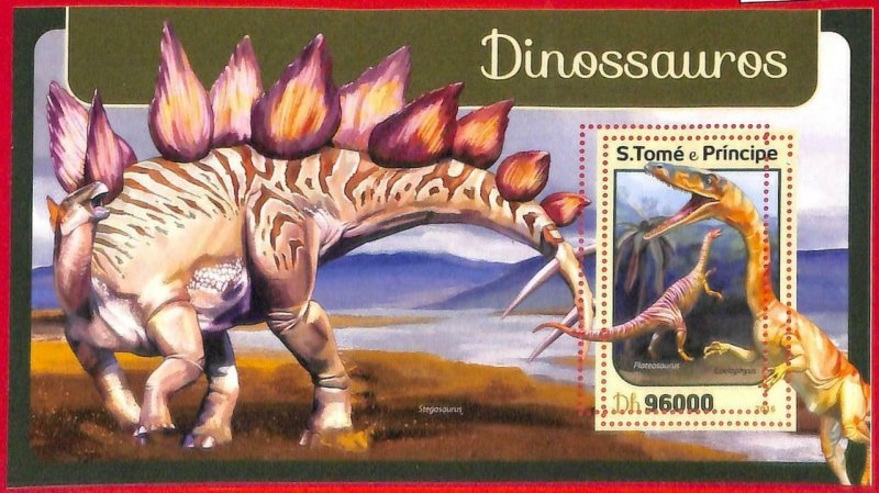 A4455 - SAO TOME & PRINCIPE- ERROR MISPERF Souvenir s: 2016 Dinosaurs Prehistory