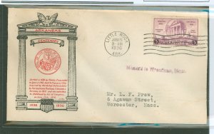 US 782 1936 3c Arkansas Centenary (single) on an addressed first day cover with a J.A. Roy cachet.