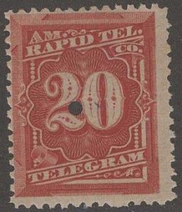 US Telegraph Stamp 1T6,  unused, hinged, punched remainder stamp.