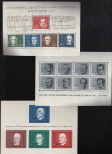 Germany 1959-1968, 3 Good Mini-Sheets Including 1959 Beethoven MNH