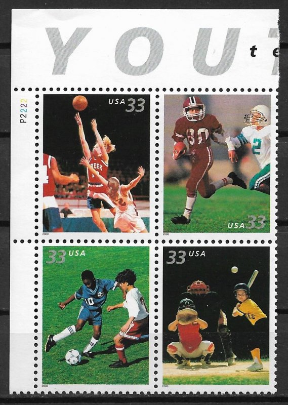 2000 #3399-3402 Youth Team sports LU margin PB4 MNH