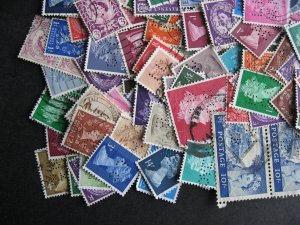 Great Britain QEII era perfins mixture (duplicates, mixed condition) of 200 