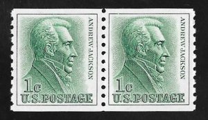 1225 1 cent Andrew Jackson Coil Pair Stamp Mint OG NH EGRADED VF-XF 85