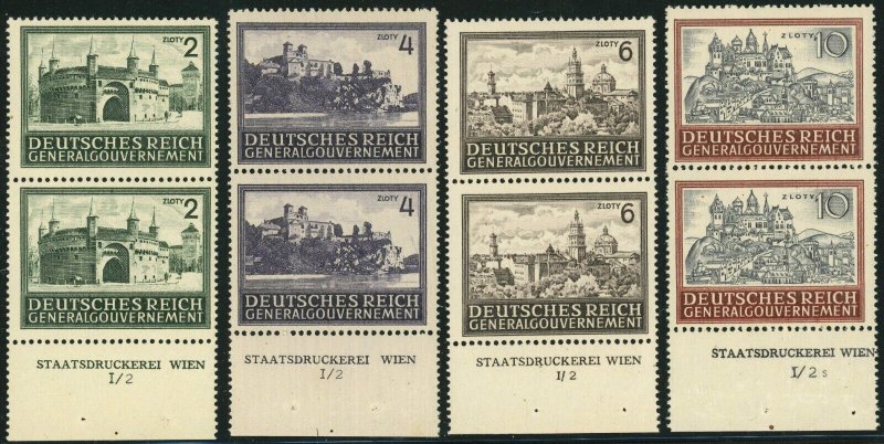 Poland German Occupation #N100-N103 Castles City Views Postage Pairs WWII MNH