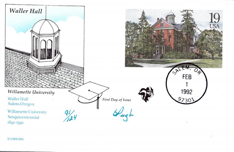 Pugh Designed/Painted Waller Hall FDC...91 of 124 created!