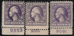 USA #530 F/VF OG Hr, three different plate numbers