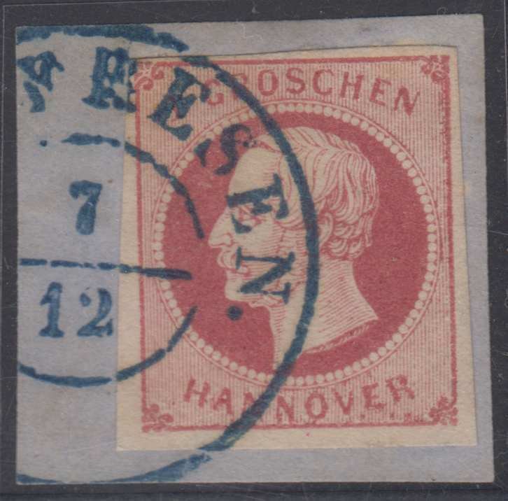 GERMANY HANOVER 1859-61 KING GEORGE V Sc 19b ON PIECE ..FRESEN 7/12 Cds VF