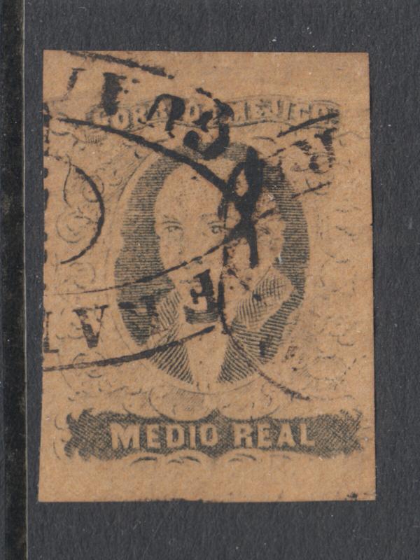 Mexico Sc 6a used. 1861 ½r black on buff Hidalgo without overprint, sound.