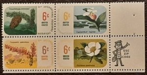 US Scott # 1376-1379; 6c  Botanical Convention  from  1969; MNH, og;zip blk of 4