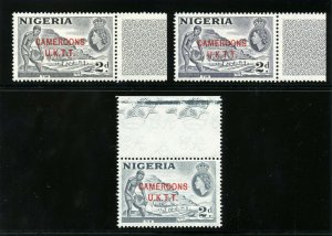 Cameroon 1960 QEII 2d shown in all Type B shades superb MNH. SG T4, T4b & T4c.