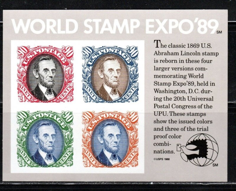 2433 * LINCOLN ~ WORLD STAMP EXPO '89 * U.S. Postage Stamp S/S MNH