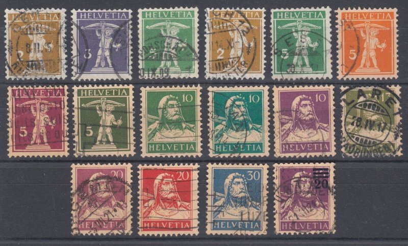 Switzerland Sc 149/197 used. 1910-30 issues, 16 different, sound, F-VF group.