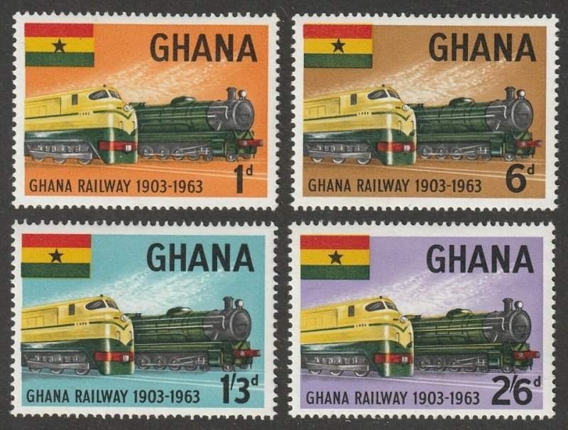 1963 Ghana 162-165 MLH Locomotives 7,00 €