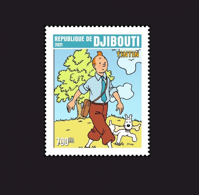 Stamps.  Tintin, Djibouti 2021 year , sheet 1 stamps perforated