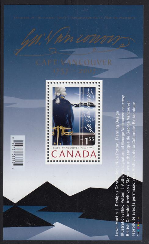 Canada 2007 MNH Sc #2219a Souvenir sheet $1.55 Captain George Vancouver