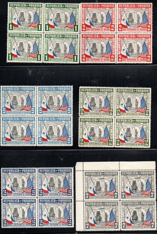 Panama 317-321, C49-C53 Set Mint hinged. Blocks of four