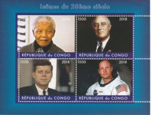 CONGO B - 2018 - Icons of 20th Century - Perf 4v Sheet #2 - MNH - Private Issue