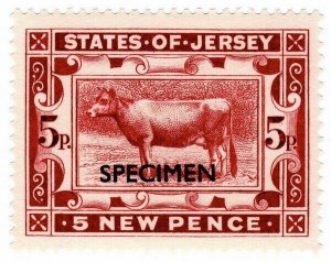 (I.B) Jersey Revenue : Duty Stamp 5p (Jersey Cow) specimen 