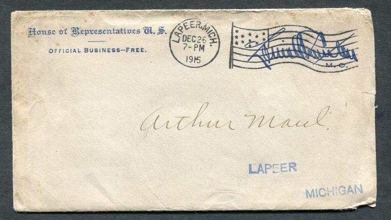 Postal History - Lapeer MI 1915 American Flag AMF-A14 Free Frank Cover B0350