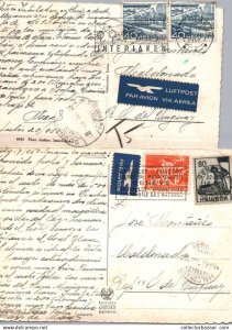 1950 two air mail postcards to Uruguay in south America one Taxed Due T5 othe...