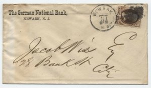 1870s Newark NJ German National Bank 2ct banknote drop rate cover [y4246]