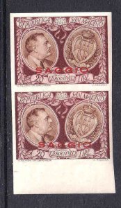 SAN MARINO C51D IMPERF PAIR €200 OG LH L/M SAGGIO OVERPRINTS (SPECIMEN) 