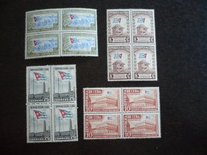 Stamps - Cuba - Scott# C41-C43,E13 - Mint Hinged Set of 4 Stamps in Blocks of 4