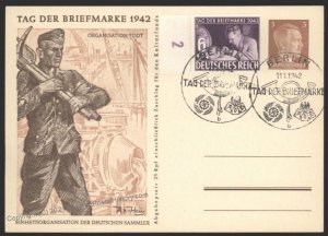 3rd Reich Germany 1942 Tag der Briefmarke Org Todt Propaganda Card USED 103604