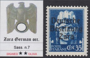 ZARA GERMAN OCC.(DT BES) Sass. n. 7/I cv 1300$ MNH** signed Oliva +Certificate