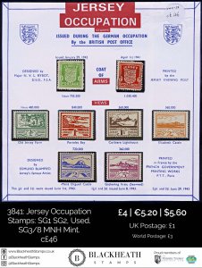 3841: Jersey Occupation Stamps: SG1/2 Fine Used. SG3/8 MNH Mint. c£46