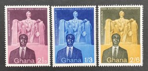 Ghana 1959 #39-41, Lincoln's 150th Anniversary, MNH.