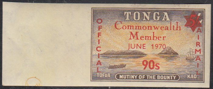 Tonga 1970 MH Sc #CO32 90s on 5sh Mutiny of the Bounty Official Airmail Commo...