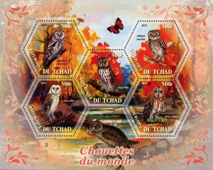 Owl of the World Bird Tree Autumn Souvenir Sheet of 5 Stamps Mint NH
