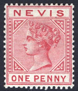 Nevis 1884 1d Carmine Wmk CA Scott 23a SG 27a MLH Cat $20   SG £20($27)