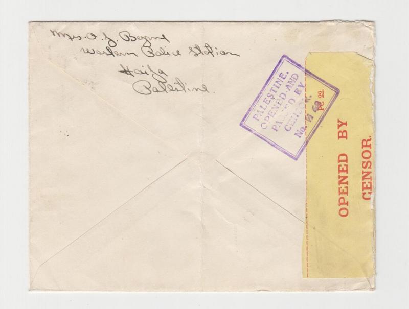 PALESTINE -USA 1940 CENSOR COVER TIBERIUS, #48 LABEL#71/9133, 15m RATE(SEE BELOW