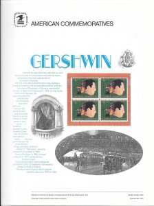 Just Fun Cover #1484,CP11 MNH George Gershwin COMMEMORATIVE PANEL (10109)