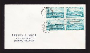 ARCTIC EXPLORATIONS #1128 BLOCK OF 4 US FIRST DAY COVER ( FDC) 1959 UNCACHETED