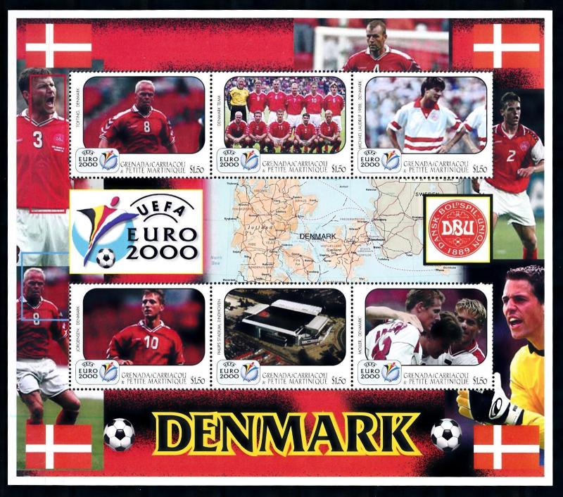 [78930] Grenada Carriacou 2000 European Cup Football Soccer Denmark Sheet MNH