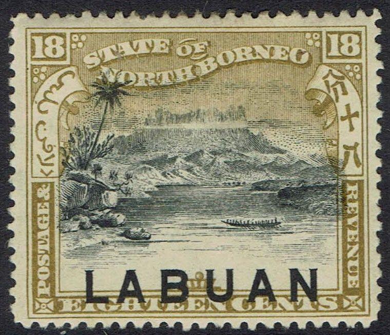 LABUAN 1897 MOUNT KINABALU 18C INSCRIBED POSTAGE & REVENUE OVERPRINT AT FOOT 